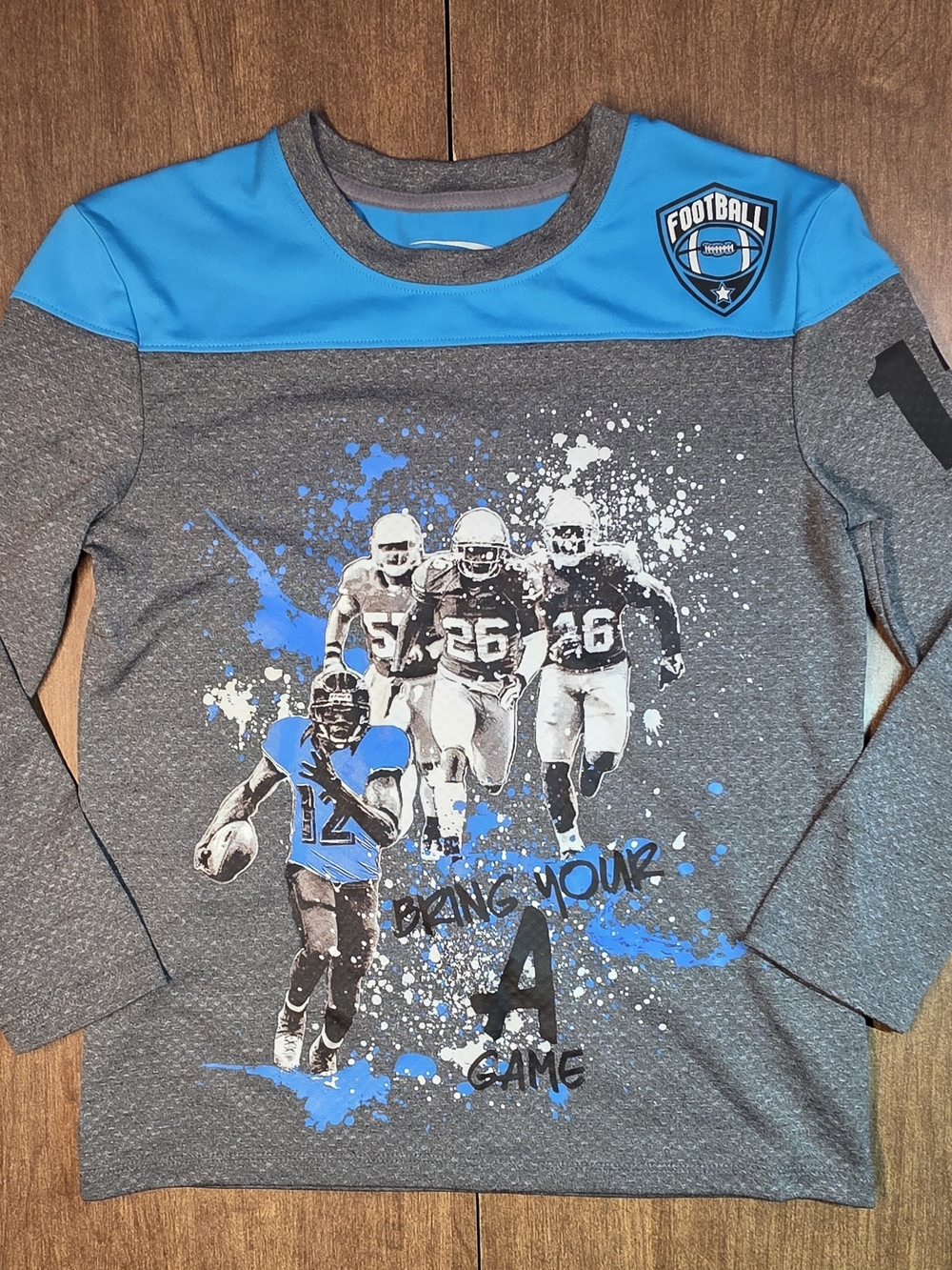 Boys' Gray & Blue Football Graphic Long-Sleeve Shirt Size 8